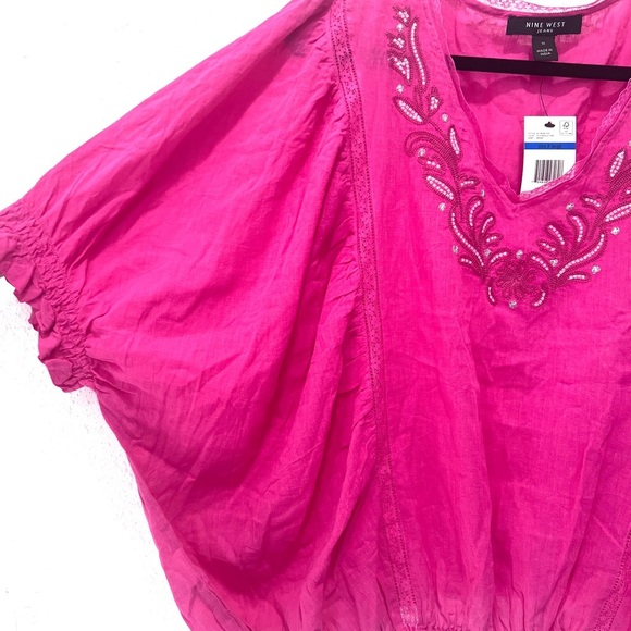 Nine West Pink Dolman Sleeve Embellished Blouse 1X - Picture 6 of 9